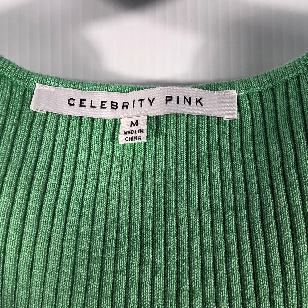 Celebrity Pink Womens Sweetheart Neck Ribbed Long Sleeve Cropped Top Green SizeM - Picture 6 of 10
